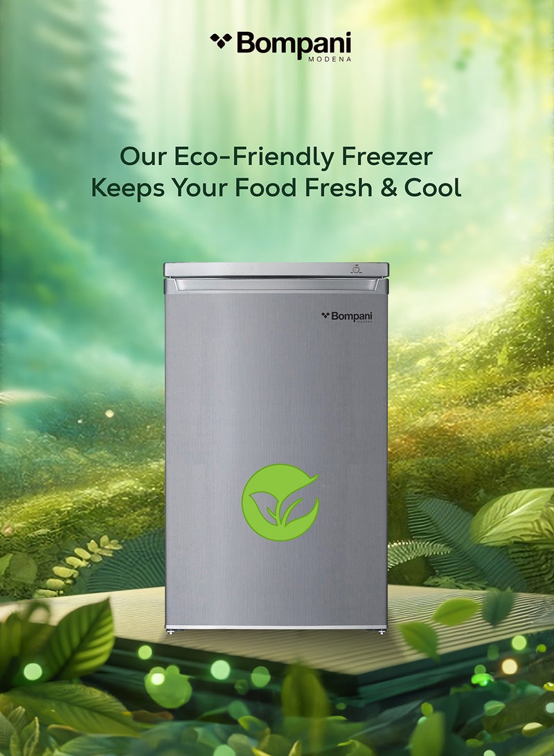 Bompani - Upright Freezer - Mechanical Control, R600A Refrigerant, Lock And Key, 1-Year Full Warranty + 5-Year Compressor Warranty, Space-Saving Design With Recessed Handle BUF245S Silver - Image 1