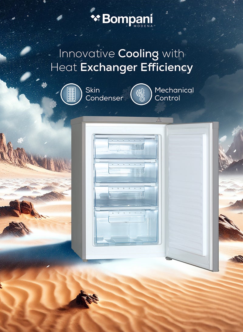 Bompani - Upright Freezer - Mechanical Control, R600A Refrigerant, Lock And Key, 1-Year Full Warranty + 5-Year Compressor Warranty, Space-Saving Design With Recessed Handle BUF245S Silver - Image 1