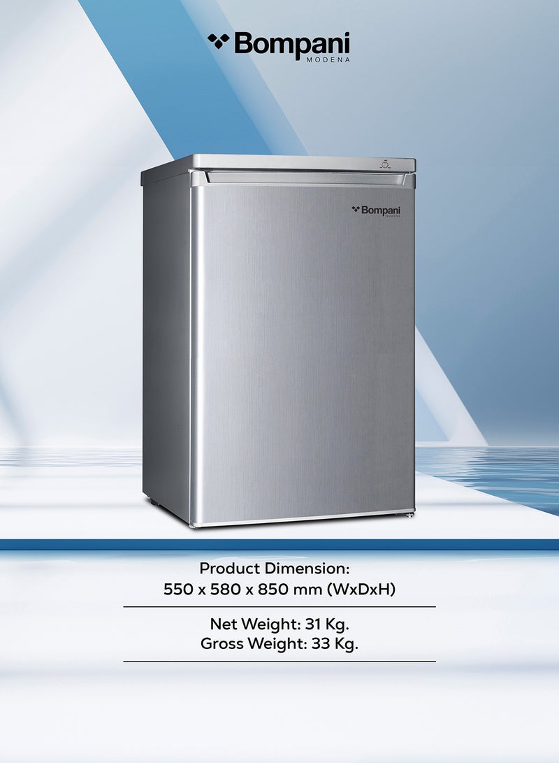 Bompani - Upright Freezer - Mechanical Control, R600A Refrigerant, Lock And Key, 1-Year Full Warranty + 5-Year Compressor Warranty, Space-Saving Design With Recessed Handle BUF245S Silver - Image 1