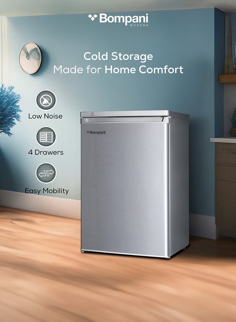 Bompani - Upright Freezer - Mechanical Control, R600A Refrigerant, Lock And Key, 1-Year Full Warranty + 5-Year Compressor Warranty, Space-Saving Design With Recessed Handle BUF245S Silver - Image 1