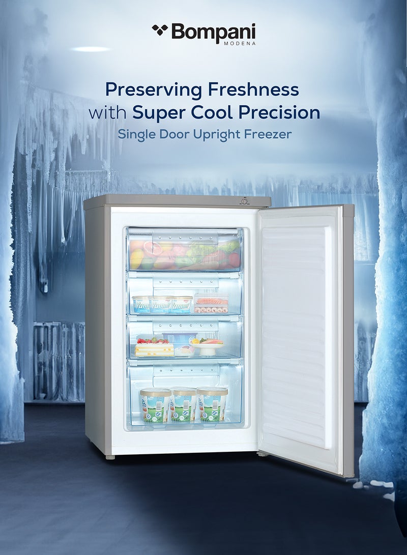 Bompani - Upright Freezer - Mechanical Control, R600A Refrigerant, Lock And Key, 1-Year Full Warranty + 5-Year Compressor Warranty, Space-Saving Design With Recessed Handle BUF245S Silver - Image 1
