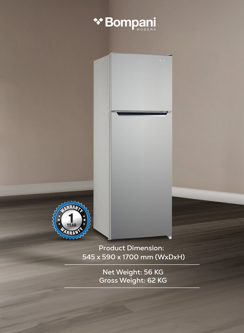 326L Double Door No Frost Refrigerator, With Big Ice Twister, Electronic Control System, Recessed Handle, End Edge Design, LED Light, 1 Year Full And 5 Year Compressor Warranty BR280SSN Grey
