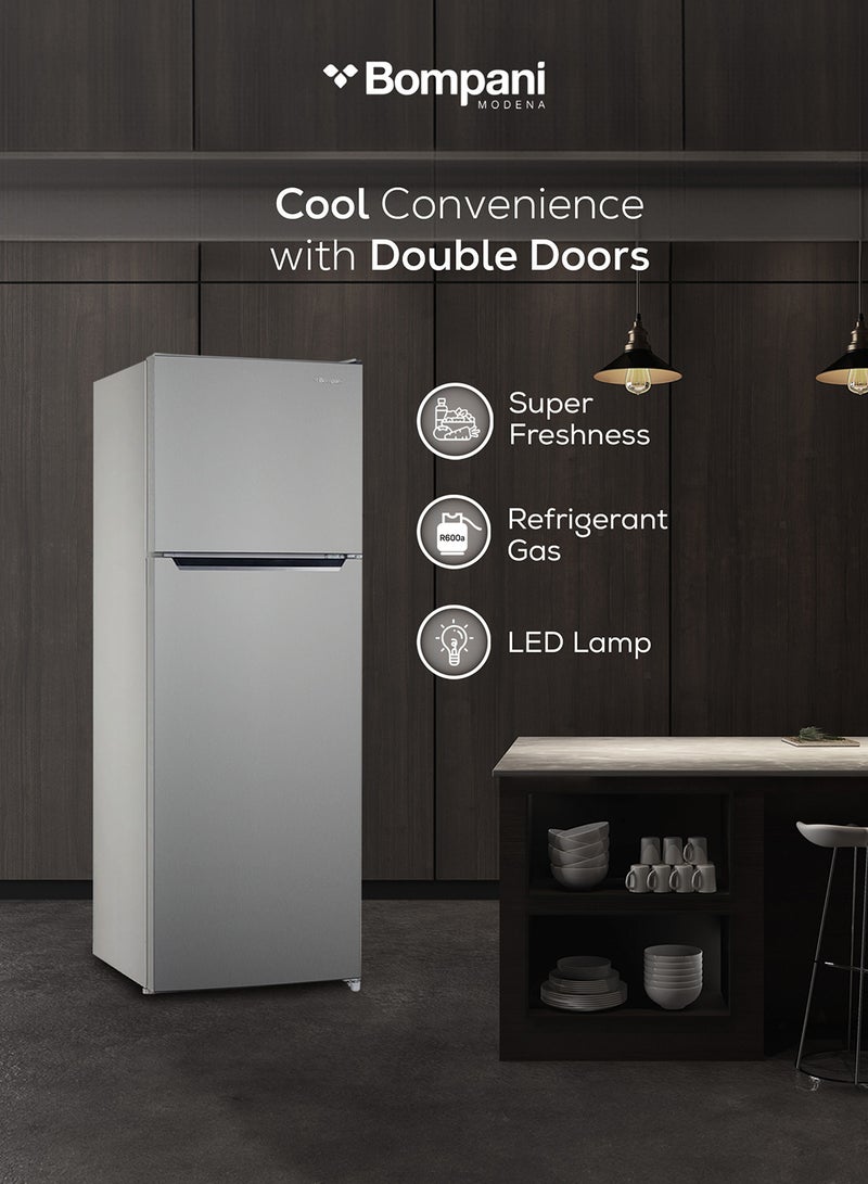326L Double Door No Frost Refrigerator, With Big Ice Twister, Electronic Control System, Recessed Handle, End Edge Design, LED Light, 1 Year Full And 5 Year Compressor Warranty BR280SSN Grey