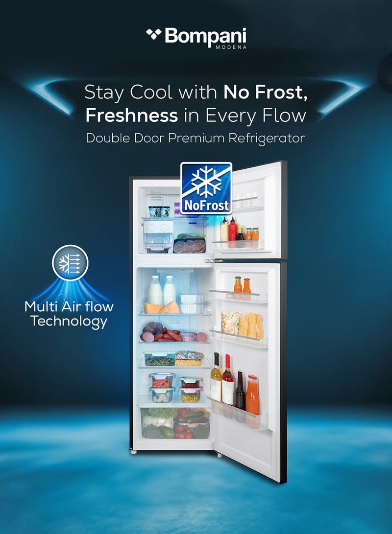 326L Double Door No Frost Refrigerator, With Big Ice Twister, Electronic Control System, Recessed Handle, End Edge Design, LED Light, 1 Year Full And 5 Year Compressor Warranty BR280SSN Grey