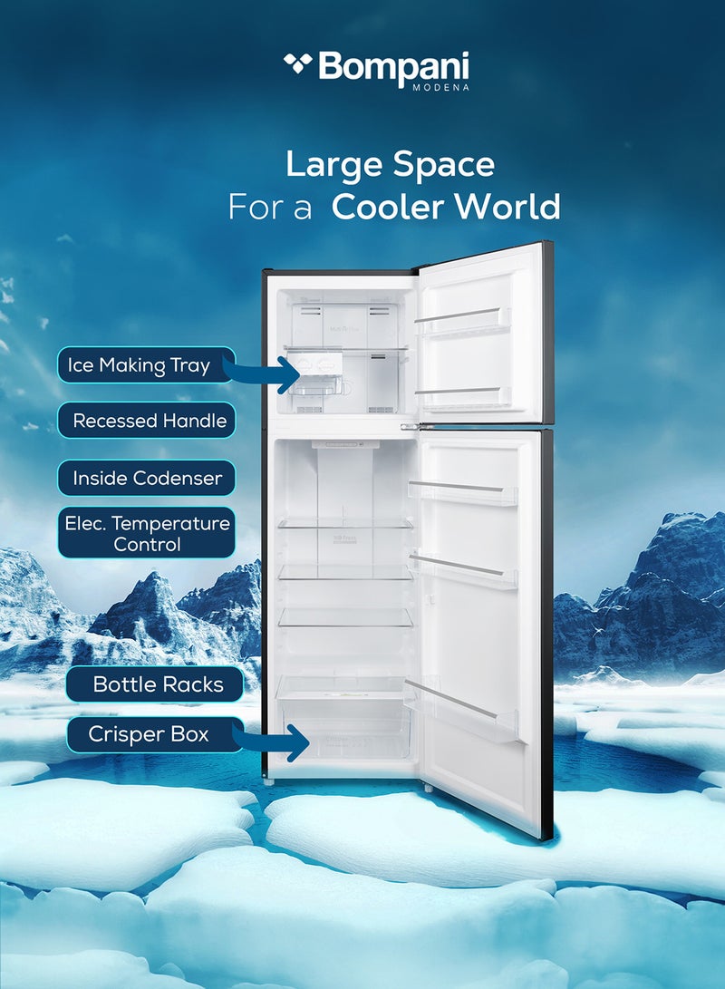 326L Double Door No Frost Refrigerator, With Big Ice Twister, Electronic Control System, Recessed Handle, End Edge Design, LED Light, 1 Year Full And 5 Year Compressor Warranty BR280SSN Grey