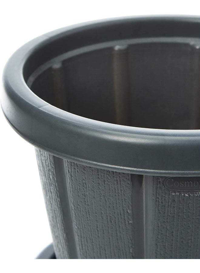 Cosmoplast Plastic Cedargrain Round Flowerpot 6  With Tray Cool Grey  - Image 3