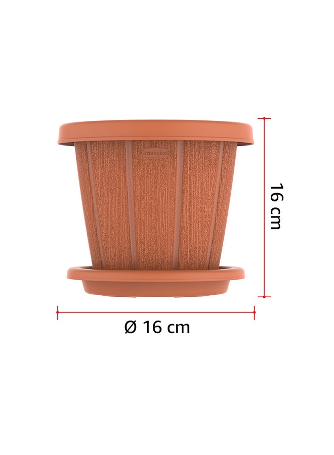 Cosmoplast - 6" Plastic Cedargrain Round Flowerpot With Tray (Terracotta) Terracotta - Image 1