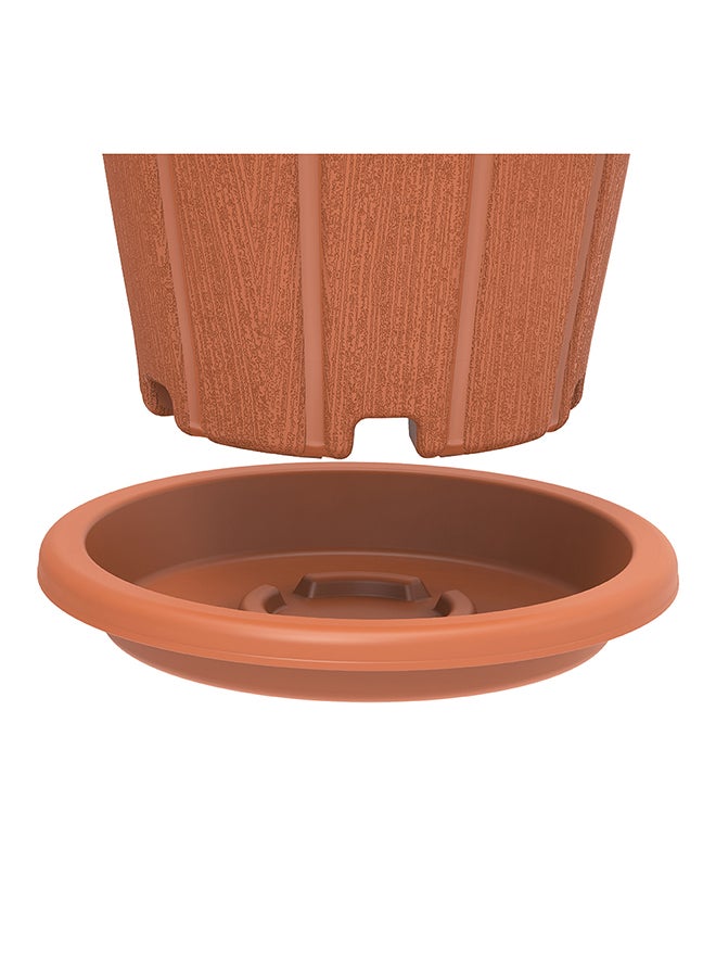 Cosmoplast - 6" Plastic Cedargrain Round Flowerpot With Tray (Terracotta) Terracotta - Image 1