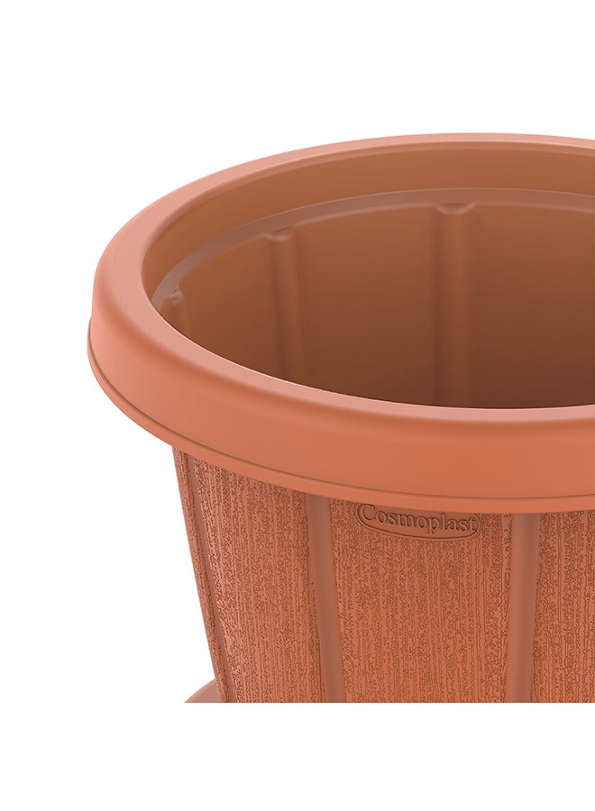 Cosmoplast - 6" Plastic Cedargrain Round Flowerpot With Tray (Terracotta) Terracotta - Image 1