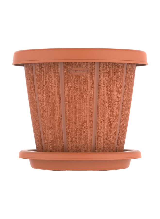 Cosmoplast - 6" Plastic Cedargrain Round Flowerpot With Tray (Terracotta) Terracotta - Image 1