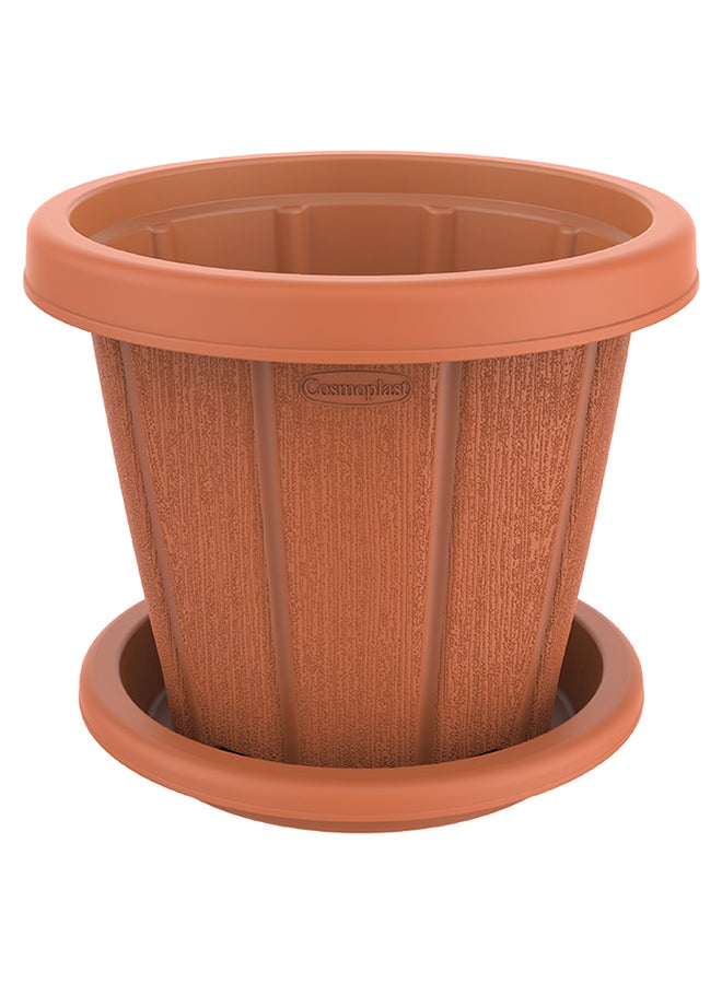 Cosmoplast - 6" Plastic Cedargrain Round Flowerpot With Tray (Terracotta) Terracotta - Image 1