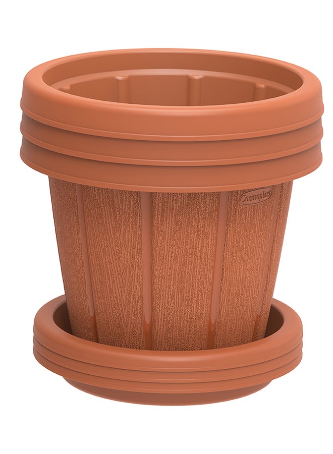 Cosmoplast - 6" Plastic Cedargrain Round Flowerpot With Tray (Terracotta) Terracotta - Image 1