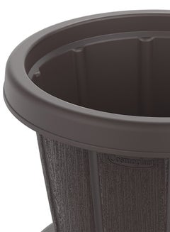 Cosmoplast Plastic Woodgrain Round Flowerpot with Tray Dark Brown  - Image 4