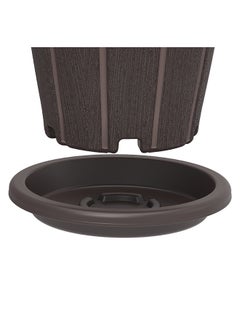 Cosmoplast Plastic Woodgrain Round Flowerpot with Tray Dark Brown  - Image 5