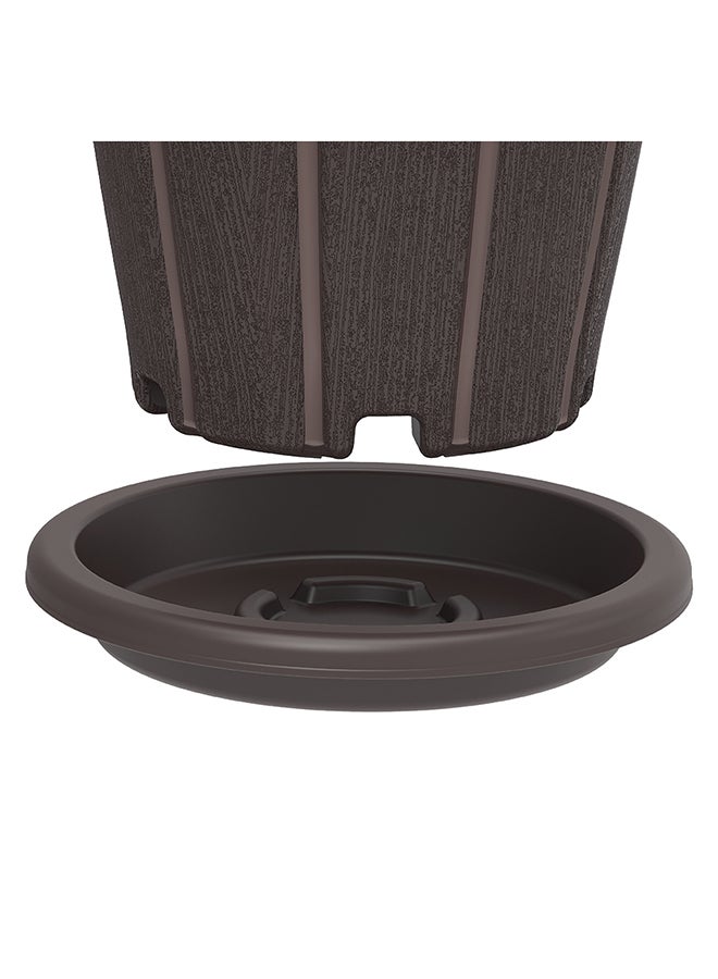 Cosmoplast Plastic Woodgrain Round Flowerpot with Tray Dark Brown  - Image 5