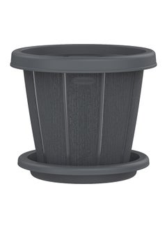 Cosmoplast Cedargrain 10" Flowerpot With Tray Grey  - Image 1