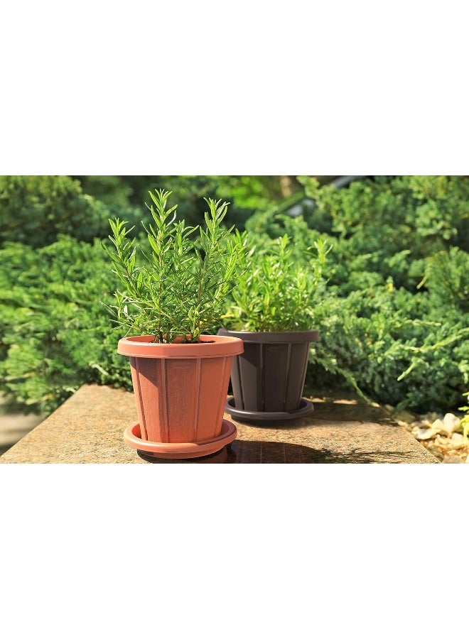 10" Plastic Cedargrain Flower Pot With Tray (Terracotta) Terracotta - pnsku/N47038713A/45/_/1728978167/dfb7bf39-b56c-458b-b1b2-74d864669743