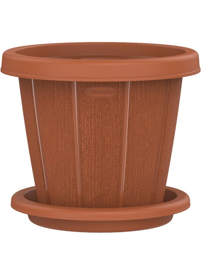 Cosmoplast 10" Plastic Cedargrain Flower Pot With Tray (Terracotta) Terracotta  - Image 2