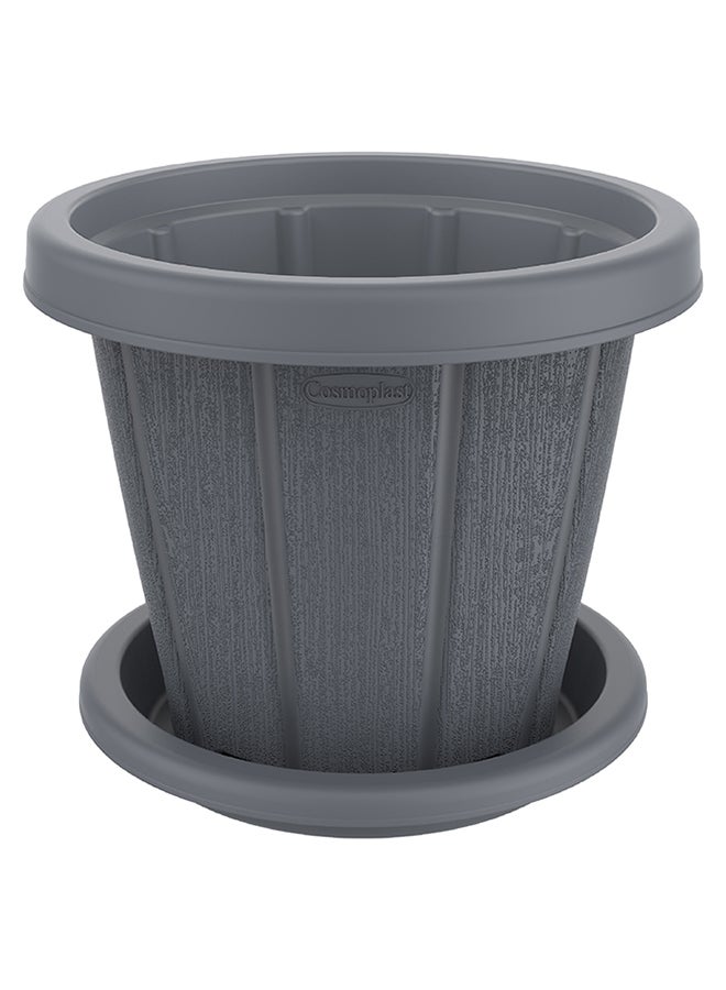 Cosmoplast Cedargrain 14" Plastic Flowerpot With Tray (Grey)- 38 x  38 cm Cool Grey  - Image 1