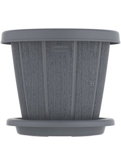 Cosmoplast Cedargrain 14" Plastic Flowerpot With Tray (Grey)- 38 x  38 cm Cool Grey  - Image 2