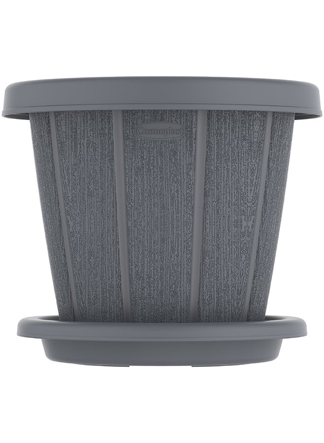 Cosmoplast Cedargrain 14" Plastic Flowerpot With Tray (Grey)- 38 x  38 cm Cool Grey  - Image 2