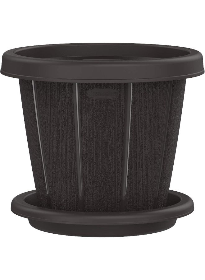 Cosmoplast - Plastic Cedargrain Round Flowerpot 14  With Tray    14-Inches 38 x  38 cm Dark Brown - Image 1
