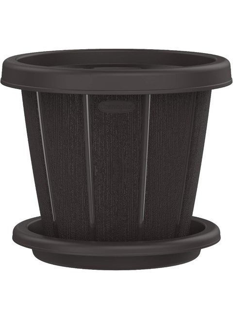 Plastic Cedargrain Round Flowerpot 14  With Tray    14-Inches 38 x  38 cm Dark Brown