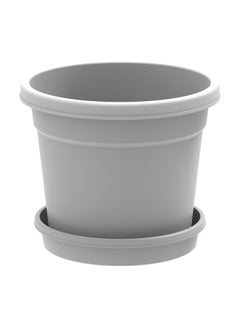 Cosmoplast 8" Round Flowerpot with Tray Grey  - Image 1