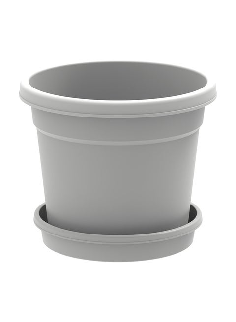 8" Round Flowerpot with Tray Grey