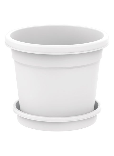 اصيص نباتات دائري مع صينية 16" ابيض