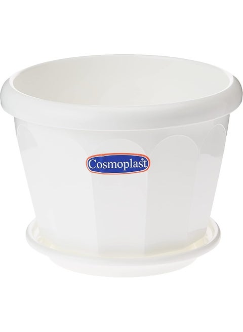 8" Hexagonal Flowerpot with Tray White