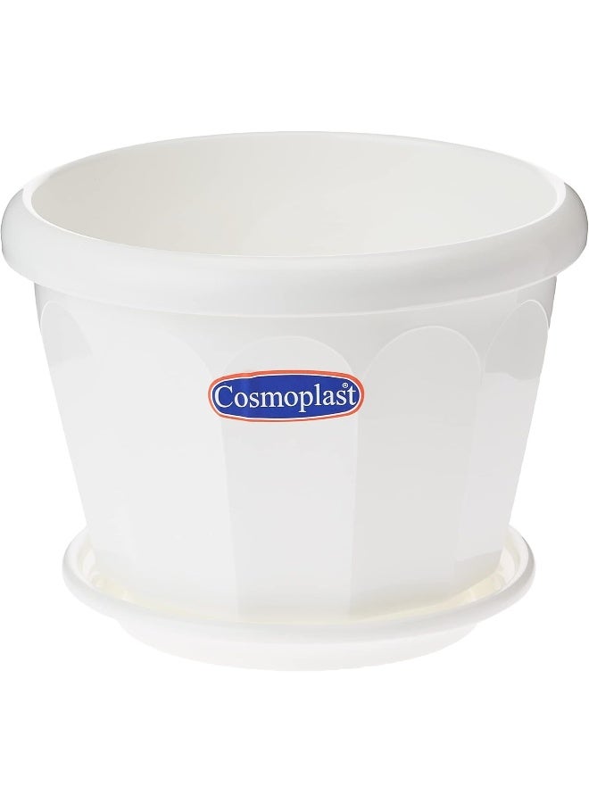 Cosmoplast - 8" Hexagonal Flowerpot with Tray White - Image 1