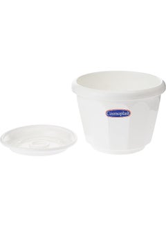 Cosmoplast 8" Hexagonal Flowerpot with Tray White  - Image 2