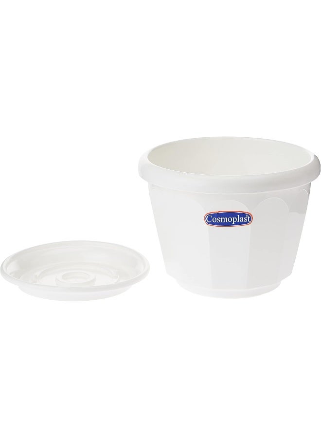 Cosmoplast - 8" Hexagonal Flowerpot with Tray White - Image 1