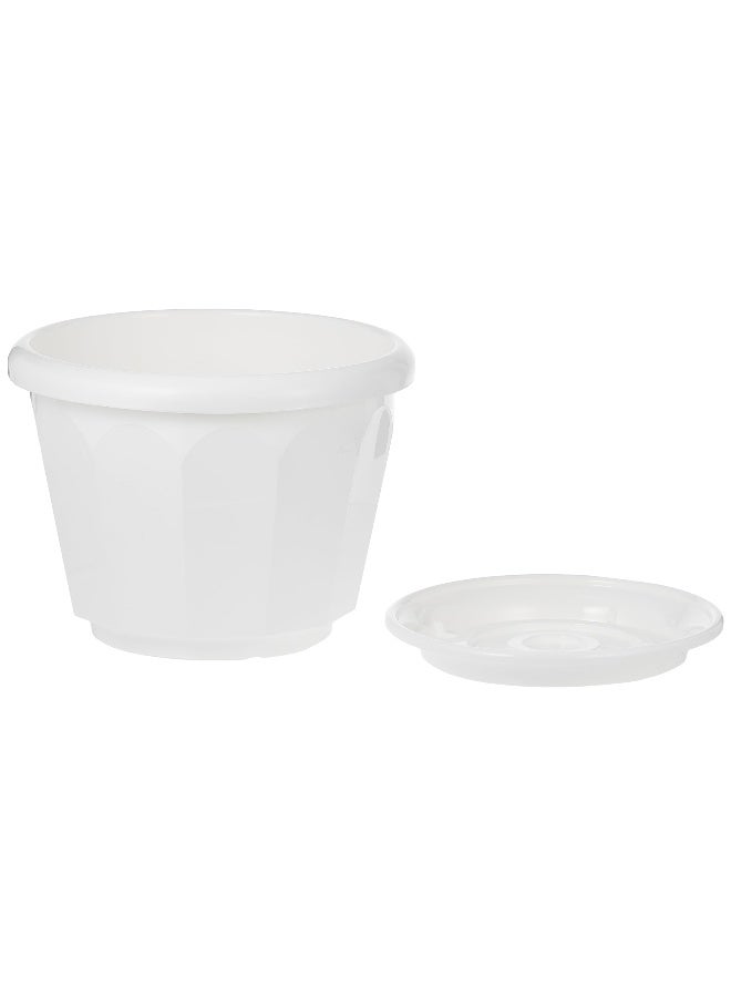 Cosmoplast 11" Hexagonal Flowerpot with Tray White  - Image 1