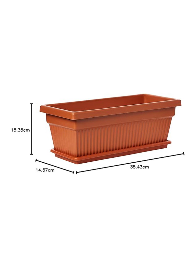 Cosmoplast 18" Rectangular Planter with Tray-  L 45 x W 19 x H 18 cm, Terracota  - Image 4