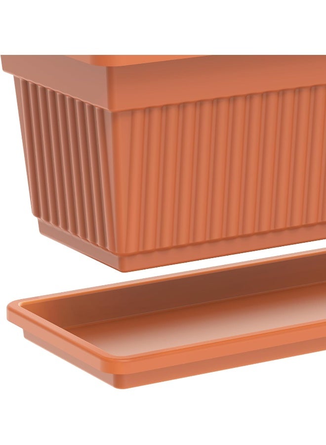 Cosmoplast Plastic Rectangular Planters With Tray 61x22 cm Terracotta  - Image 2