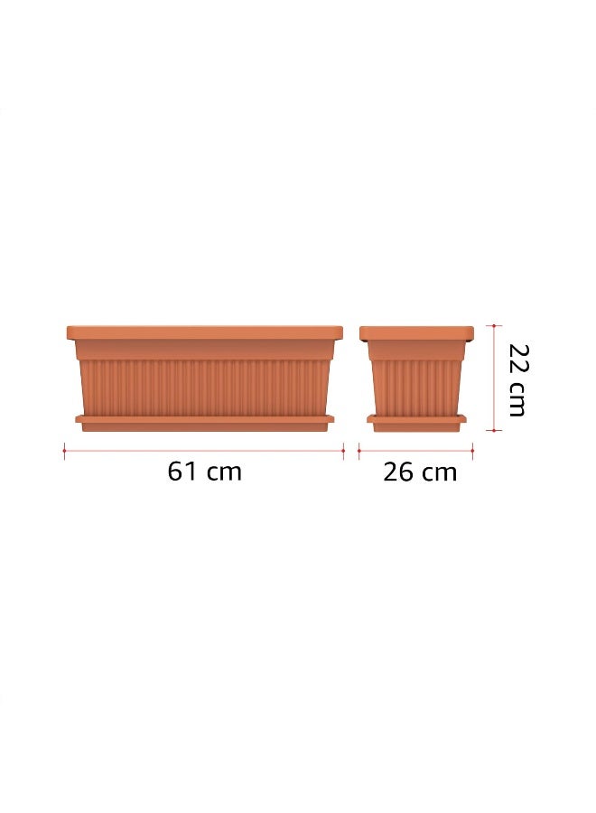 Cosmoplast Plastic Rectangular Planters With Tray 61x22 cm Terracotta  - Image 4