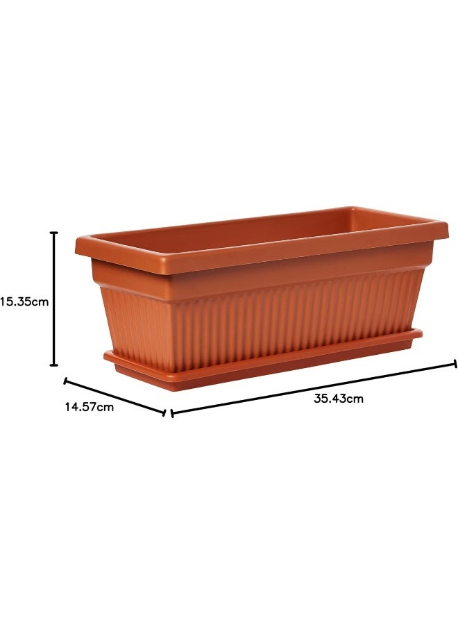 Cosmoplast - Plastic Rectangular Planters With Tray L 90 x W 37 x H 39 cm Terracotta - Image 1