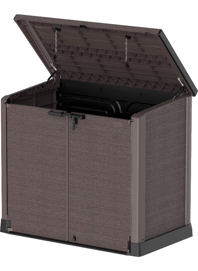 Cosmoplast 1200L Cedargrain Outdoor Garden Storage Shed With Flat Lid (Dark Brown) Dark Brown 1200.0Liters  - Image 1
