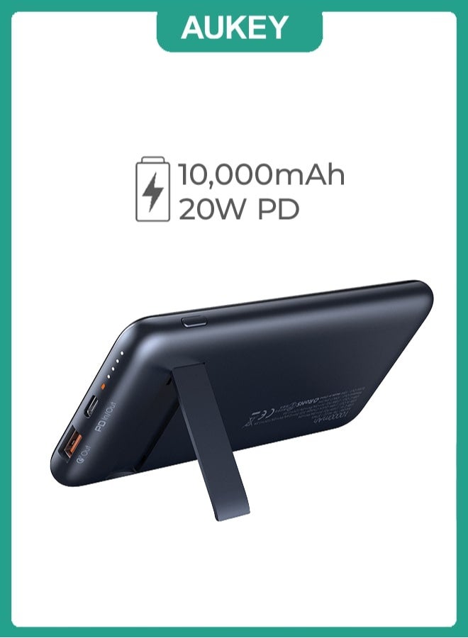 Aukey Wireless Charging Power Bank 20W PD QC 3.0 with Foldable Stand Black - Image 1