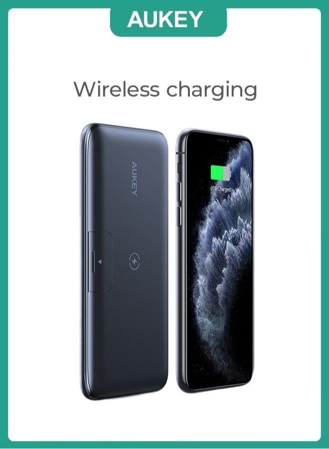 Aukey Wireless Charging Power Bank 20W PD QC 3.0 with Foldable Stand Black - Image 4