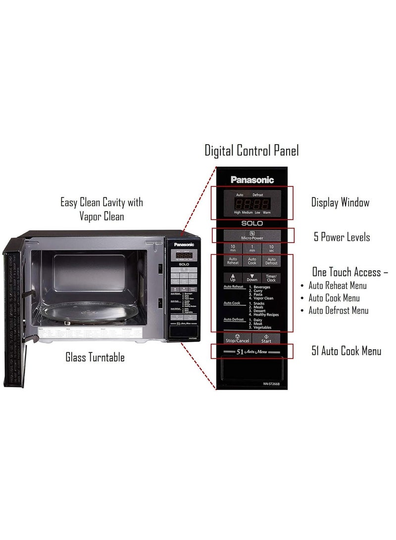 Panasonic - Solo Microwave Oven, 255mm Turntable, Child Safety lock, Auto Reheat, Touch Membrane Operations 20 L 800 W NN-ST266BVTG Black - Image 1