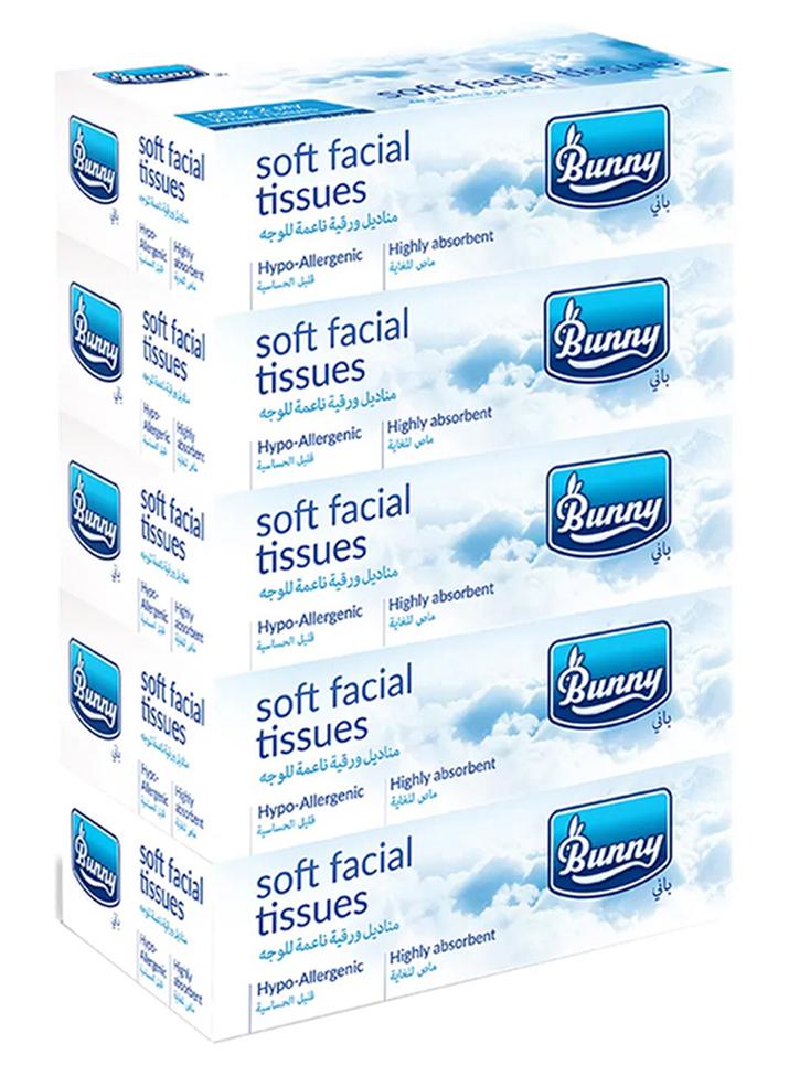 Bunny Facial Tissues, 2 Ply, 150 Piece, Pack Of 5 White