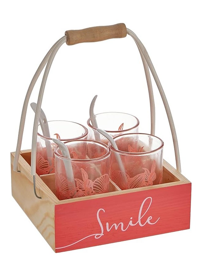 Cuisine Art 9-Piece Wooden Entertaining Serving Set Caddy And Individual Serving Glasses And Spoons Multicolour 14.2cm - Image 2