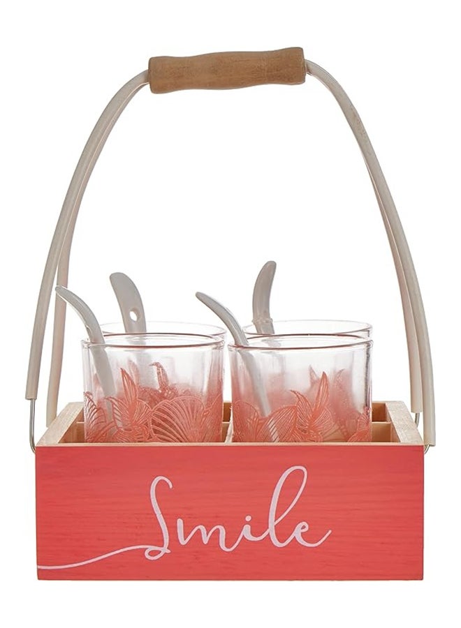 Cuisine Art 9-Piece Wooden Entertaining Serving Set Caddy And Individual Serving Glasses And Spoons Multicolour 14.2cm - Image 4