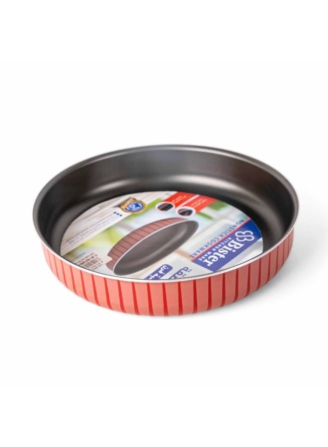 Bister Round Baking Pan 30cm Black/Red – Non-Stick Coated Metal Bakeware with Ribbed Exterior & Flat Bottom, 2.5mm Thickness, Oven-Safe Cake Pan Red & Black 30cm - Image 1