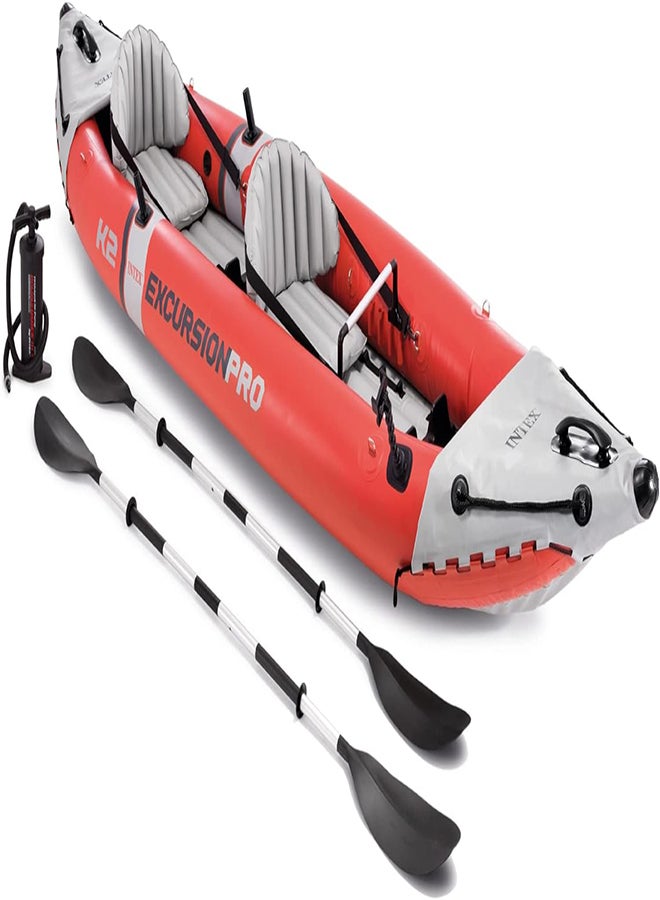 INTEX - INTEX Excursion Pro Inflatable Kayak Series: Includes Deluxe 86in Kayak Paddles and High-Output Pump – SuperTough PVC – Adjustable Bucket Seat – Fishing Rod Holders – Grab Handles - Image 1