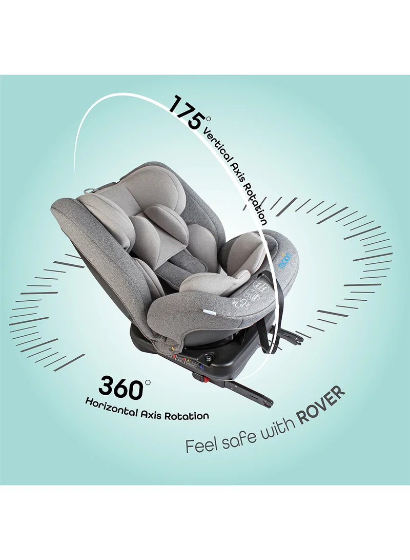 مون Rover 360° Baby Car Seat – Group 0+/1/2/3 Convertible Travel Seat (0m–12y), Rear Facing 0–12m, Forward Facing 9m–12y, Safety Harness – Grey