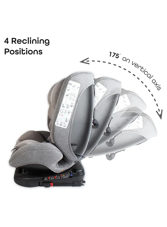 مون Rover 360° Baby Car Seat – Group 0+/1/2/3 Convertible Travel Seat (0m–12y), Rear Facing 0–12m, Forward Facing 9m–12y, Safety Harness – Grey
